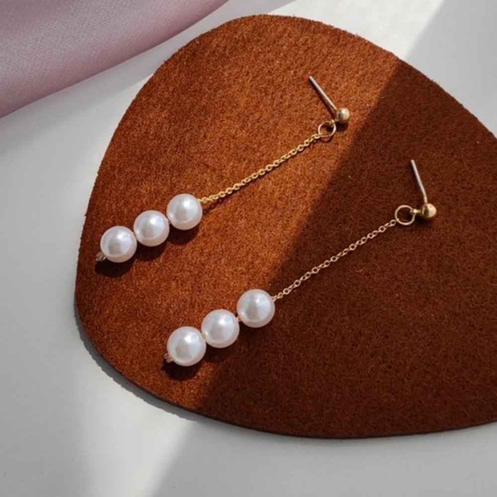 💙Pearl Metal Threader Drop Earrings - Picture 8 of 9